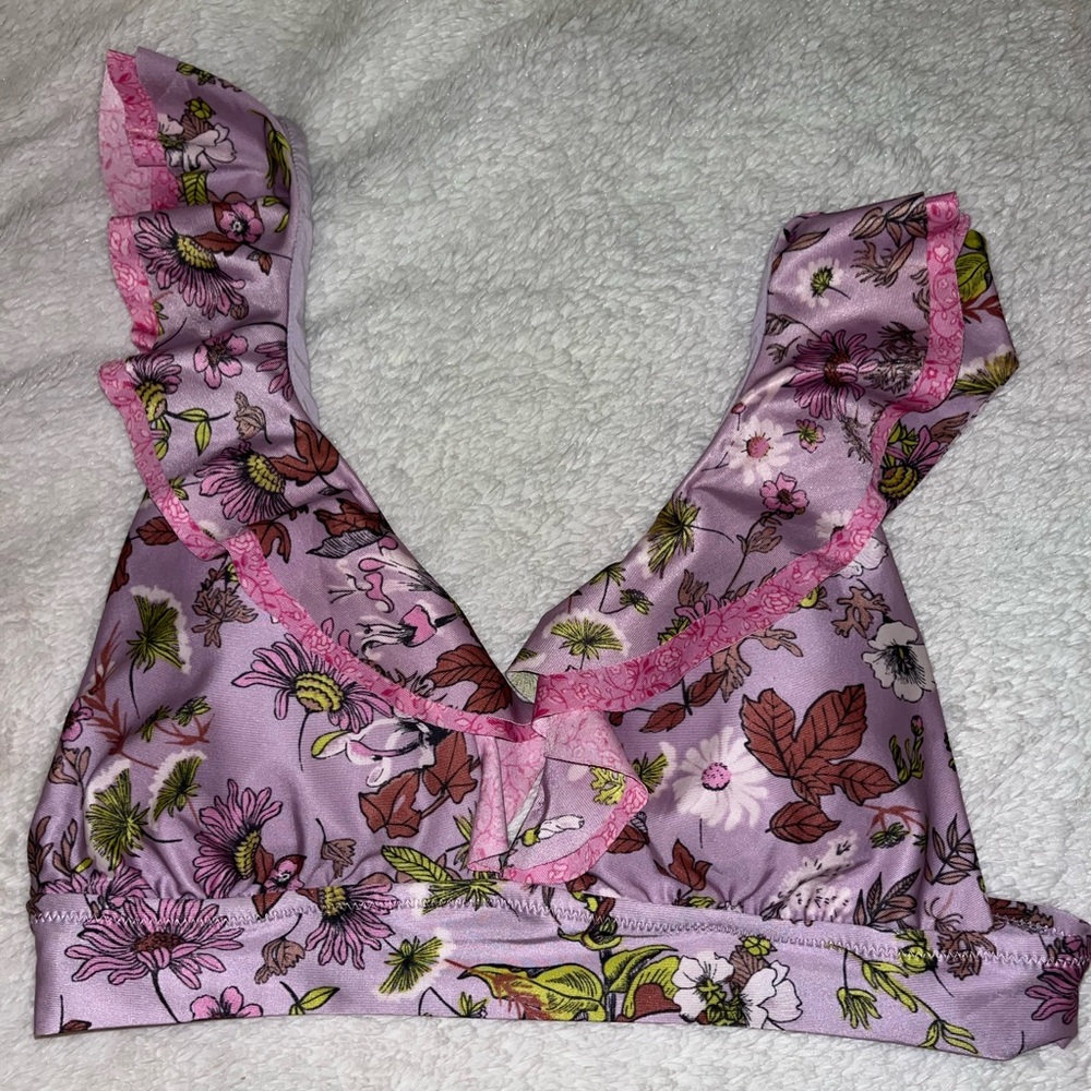 Aerie floral ruffle v neck bikini top